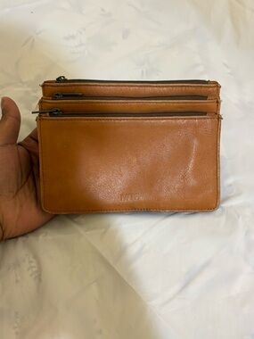 Vintage Leather Organizer Pouch Brown Multi Pocket Zip Clutch Wallet